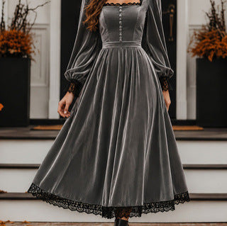 Midi Dress for Women with Square Neck and Puff Sleeves - 9 - Stylewhipped