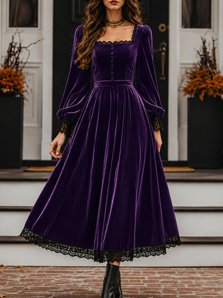 Midi Dress for Women with Square Neck and Puff Sleeves - 10 - Stylewhipped