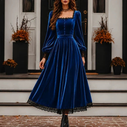 Midi Dress for Women with Square Neck and Puff Sleeves - 11 - Stylewhipped