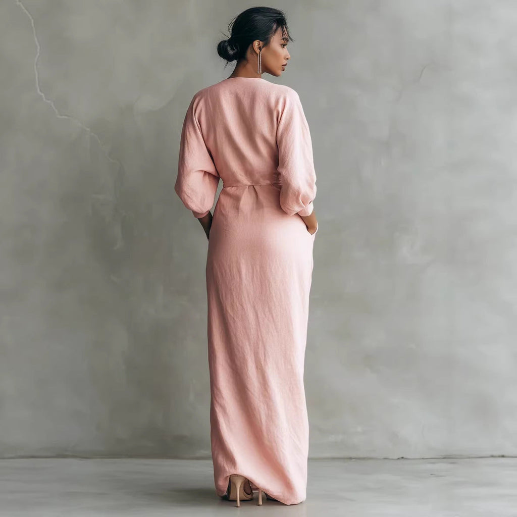 Maxi Dress Women V-Neck Wrap Design with Pockets - 1 - Stylewhipped