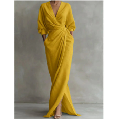 Maxi Dress Women V-Neck Wrap Design with Pockets - 5 - Stylewhipped