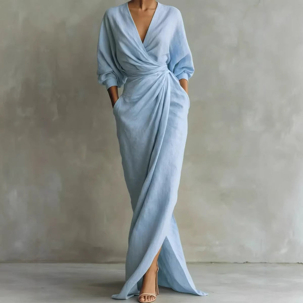 Maxi Dress Women V-Neck Wrap Design with Pockets - 8 - Stylewhipped