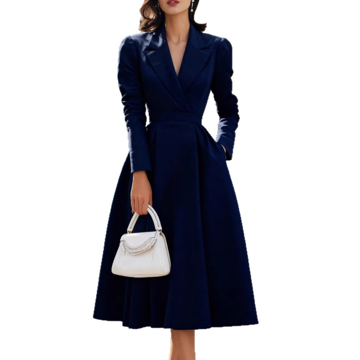 Midi Dress Women's Tailored Fit with Long Sleeves and Wrap Front - 7 - Stylewhipped