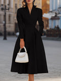 Midi Dress Women's Tailored Fit with Long Sleeves and Wrap Front - 9 - Stylewhipped