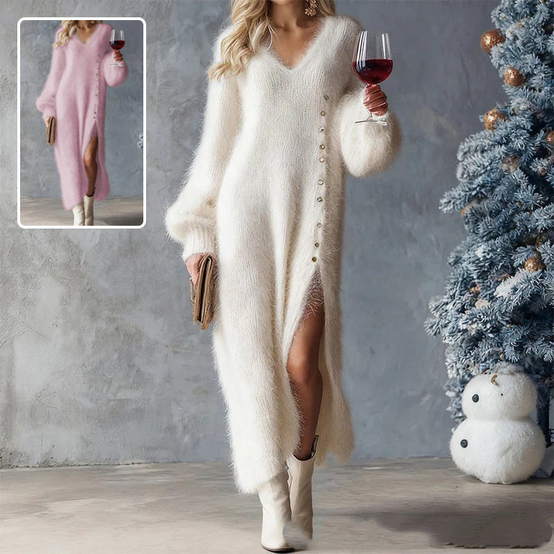 Maxi Dress Women’s V-Neck with Button Detail and Long Sleeves - 2 - Stylewhipped