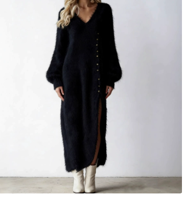 Maxi Dress Women’s V-Neck with Button Detail and Long Sleeves - 7 - Stylewhipped