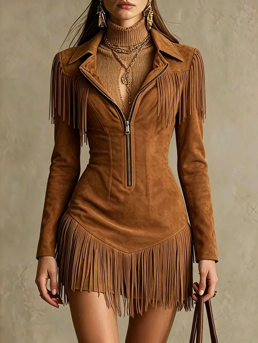 Mini Dress Women with Fringed Detail and V-Neckline - 9 - Stylewhipped