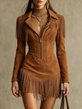Mini Dress Women with Fringed Detail and V-Neckline - 9 - Stylewhipped
