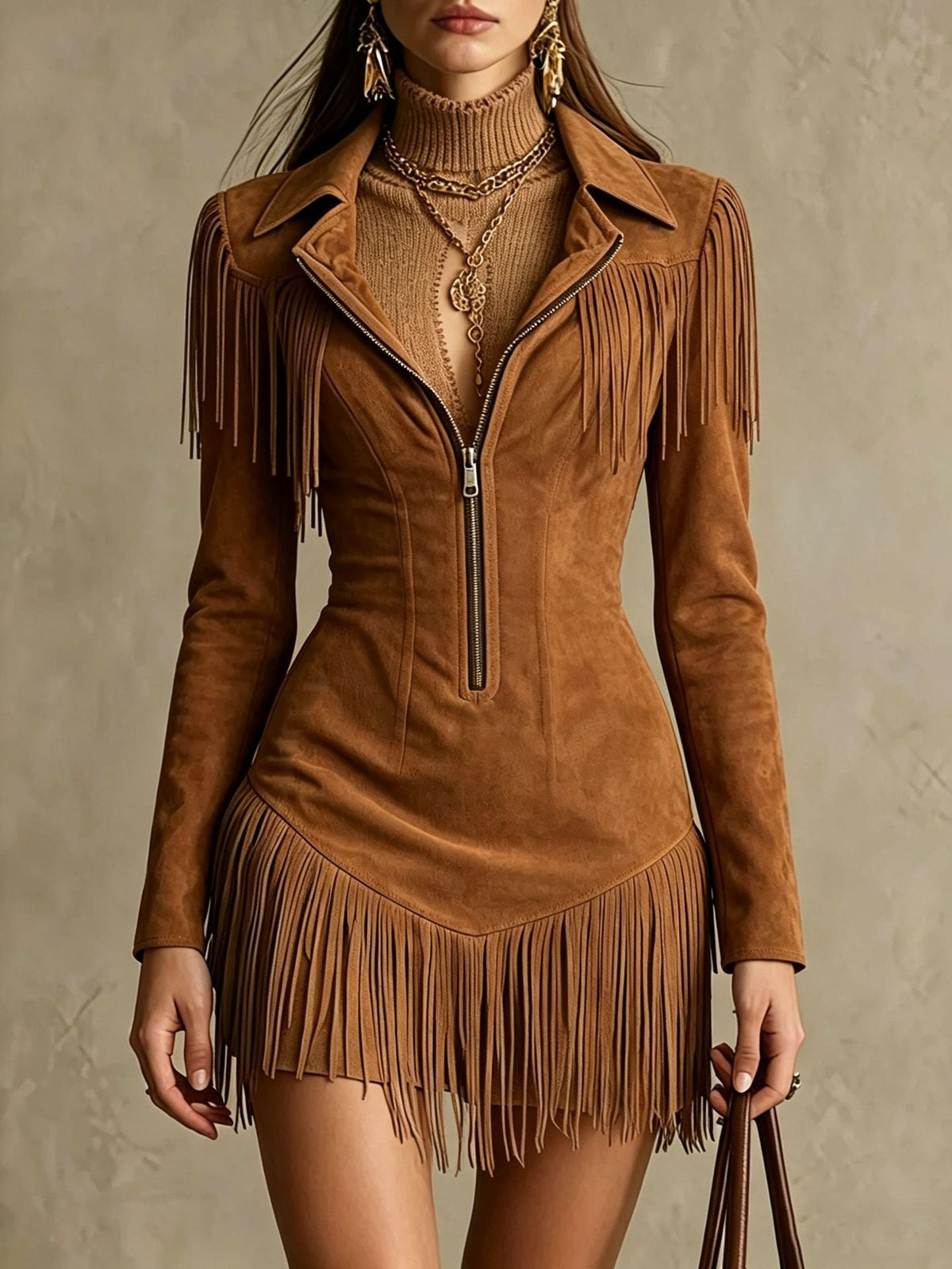 Mini Dress Women with Fringed Detail and V-Neckline - 9 - Stylewhipped