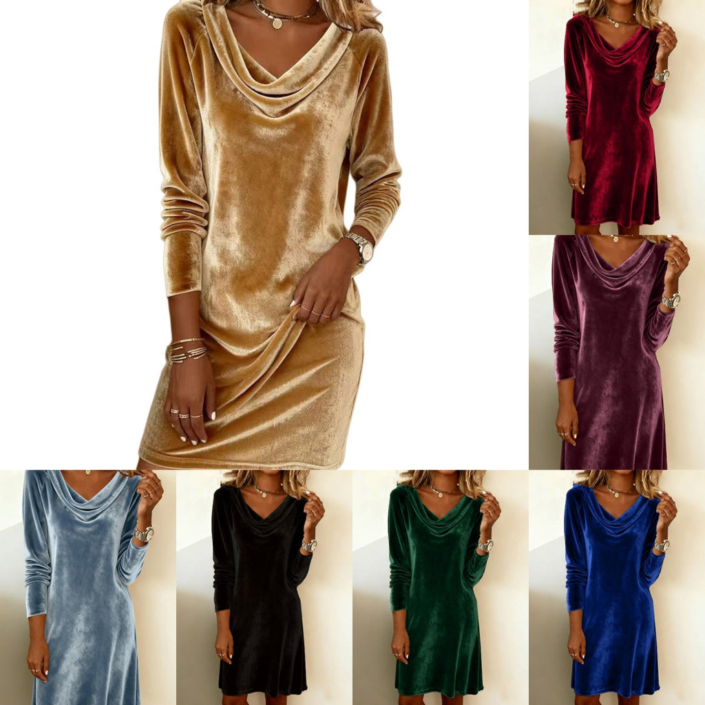 Cowl Neck Long Sleeve Dress for Women with Flattering Fit - 3 - Stylewhipped