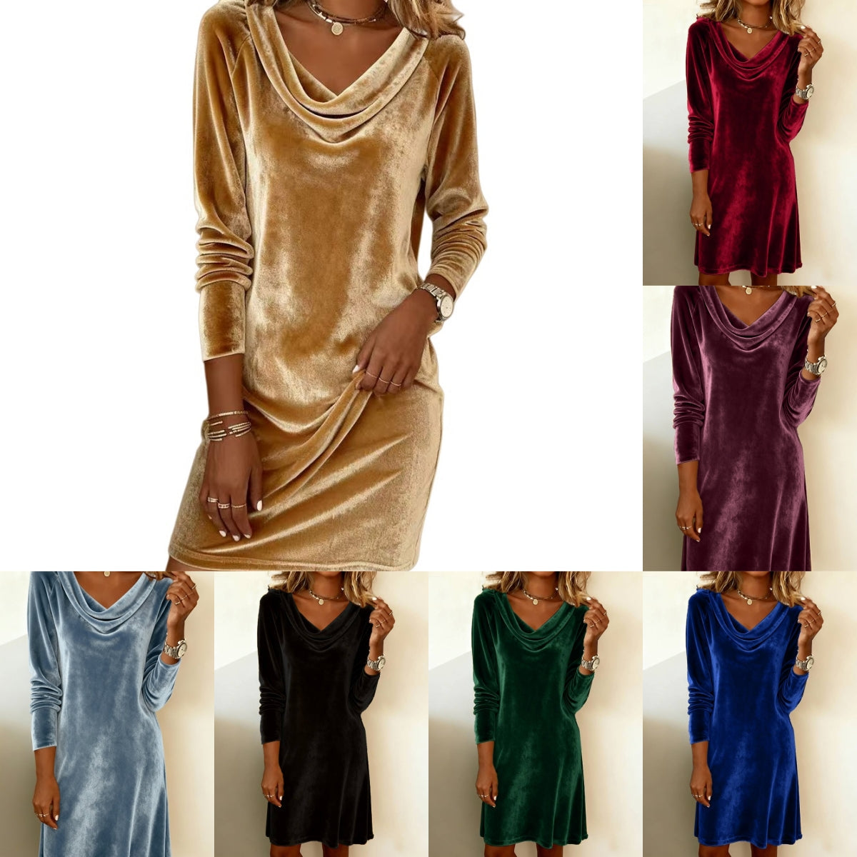 Cowl Neck Long Sleeve Dress for Women with Flattering Fit - 3 - Stylewhipped