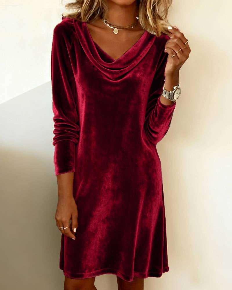 Cowl Neck Long Sleeve Dress for Women with Flattering Fit - 5 - Stylewhipped