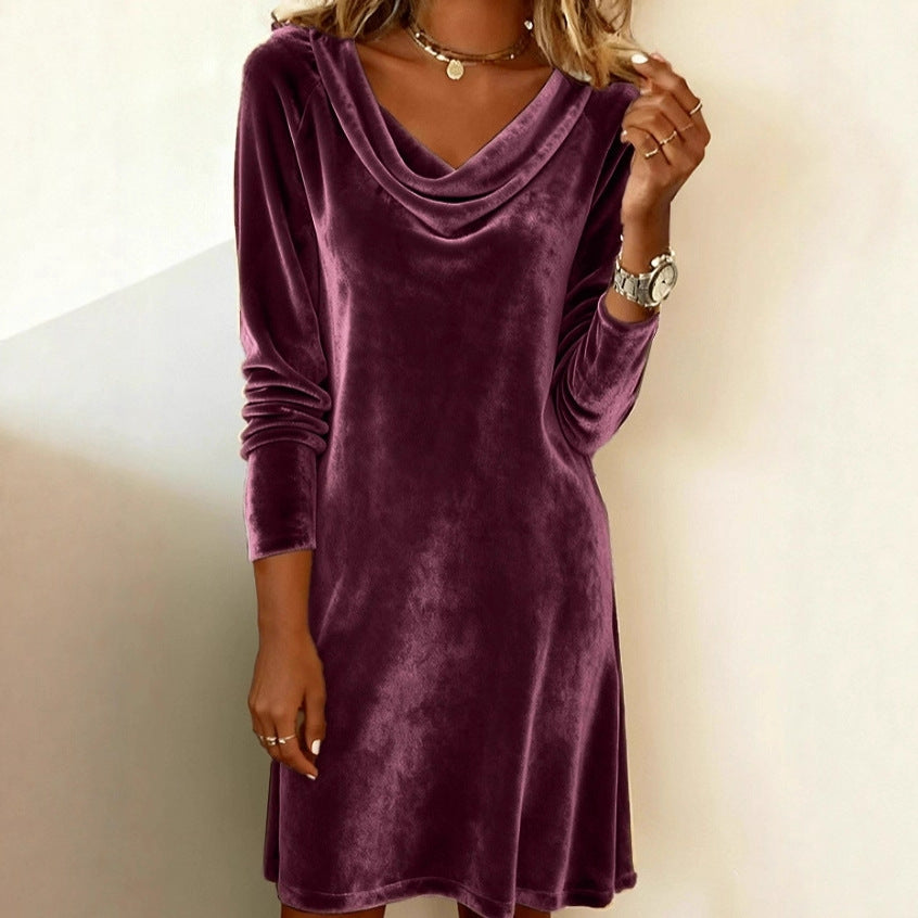 Cowl Neck Long Sleeve Dress for Women with Flattering Fit - 6 - Stylewhipped