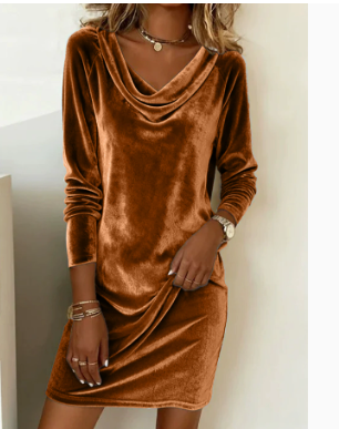 Cowl Neck Long Sleeve Dress for Women with Flattering Fit - 11 - Stylewhipped