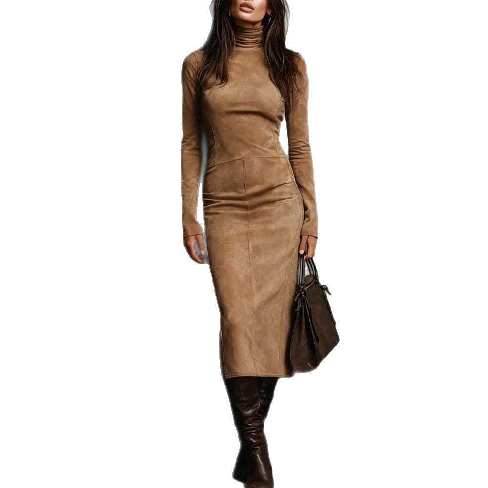 Midi Dress Women Fitted Long Sleeve with Roll Neck - 4 - Stylewhipped