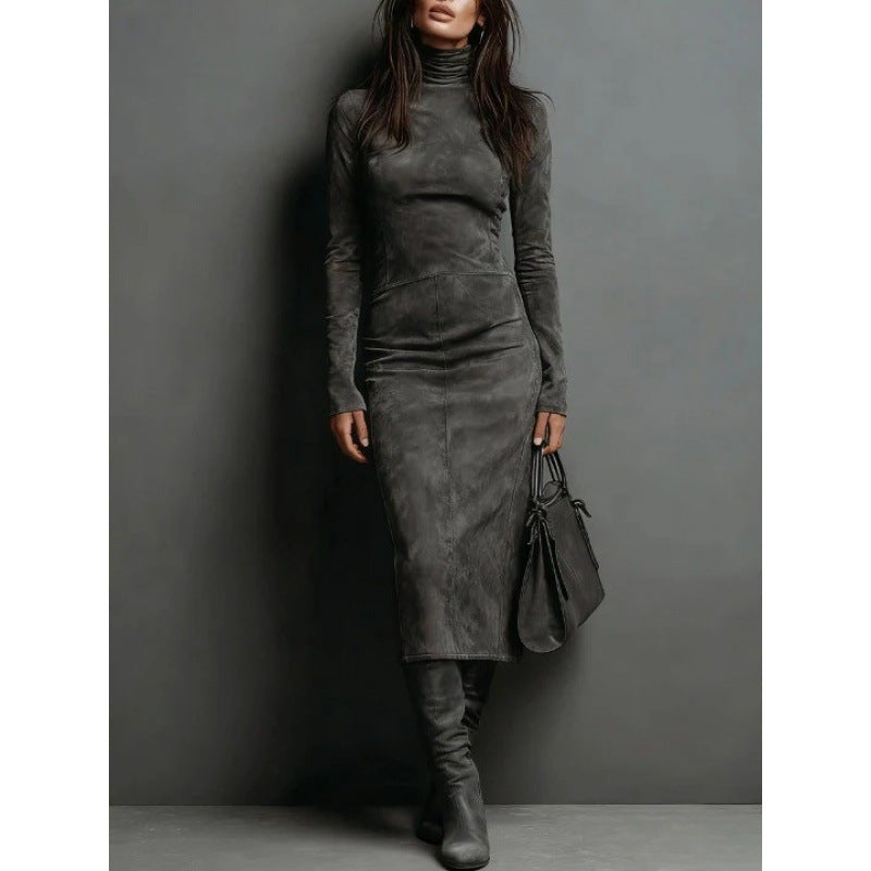 Midi Dress Women Fitted Long Sleeve with Roll Neck - 5 - Stylewhipped