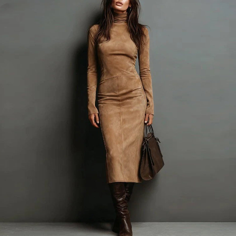Midi Dress Women Fitted Long Sleeve with Roll Neck - 7 - Stylewhipped