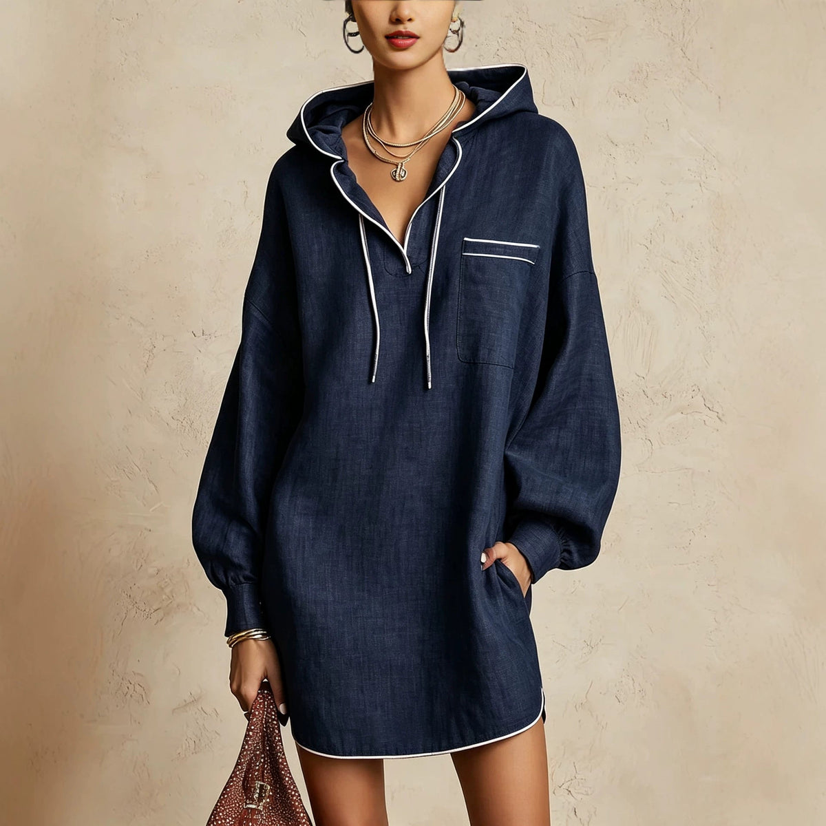 Hooded Shirt Dress Women's Relaxed Fit with Pocket - 4 - Stylewhipped