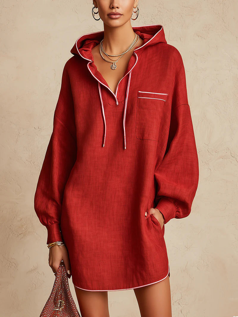 Hooded Shirt Dress Women's Relaxed Fit with Pocket - 5 - Stylewhipped