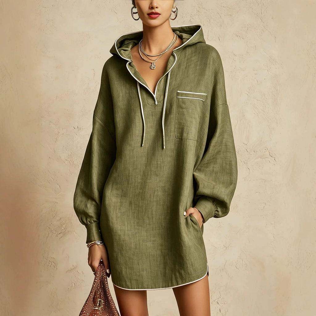 Hooded Shirt Dress Women's Relaxed Fit with Pocket - 7 - Stylewhipped