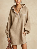 Hooded Shirt Dress Women's Relaxed Fit with Pocket - 8 - Stylewhipped