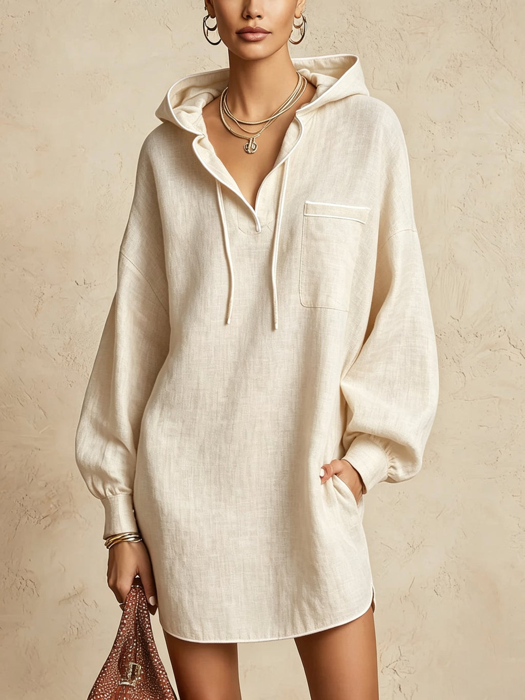 Hooded Shirt Dress Women's Relaxed Fit with Pocket - 9 - Stylewhipped