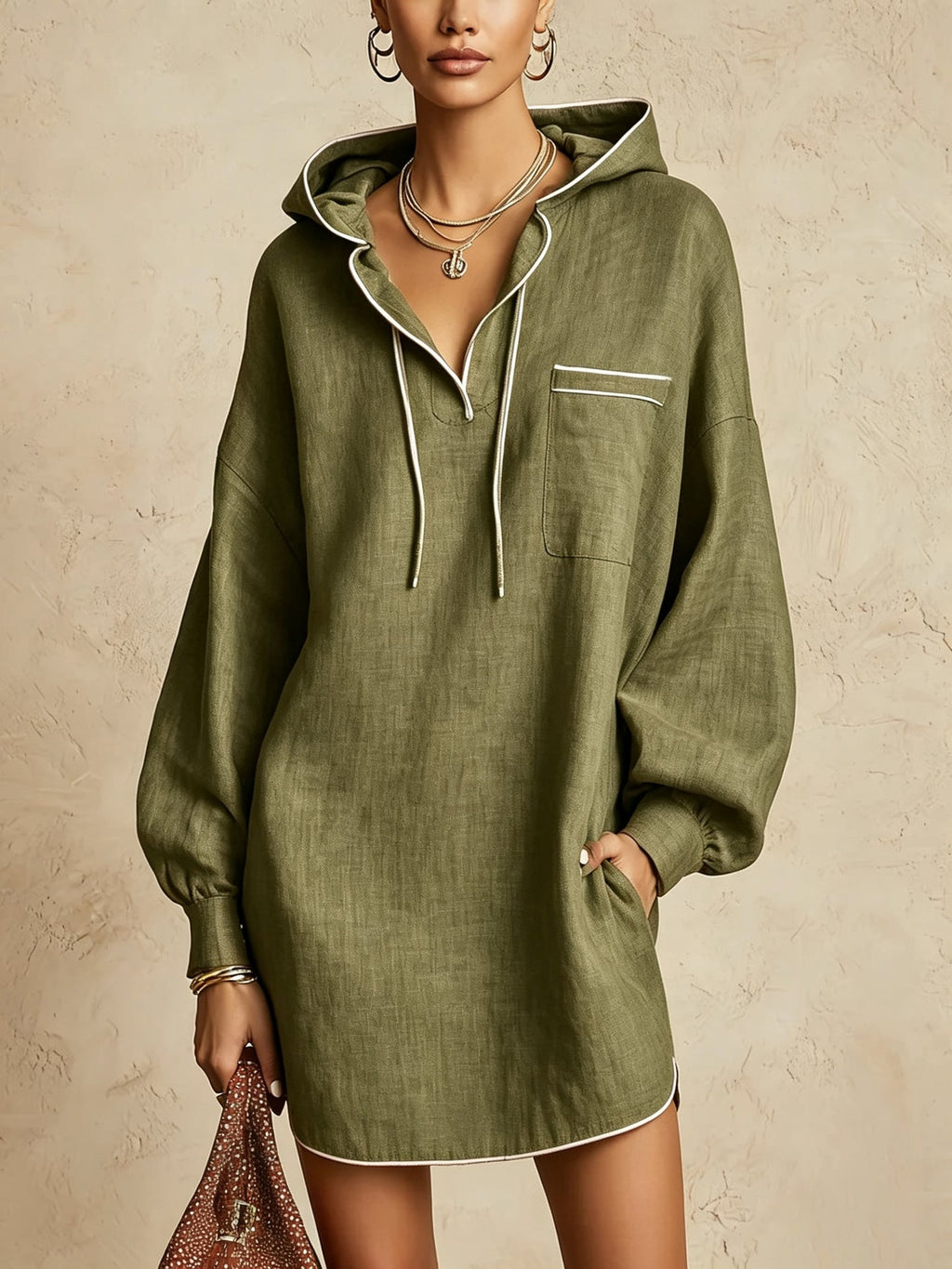 Hooded Shirt Dress Women's Relaxed Fit with Pocket - 10 - Stylewhipped