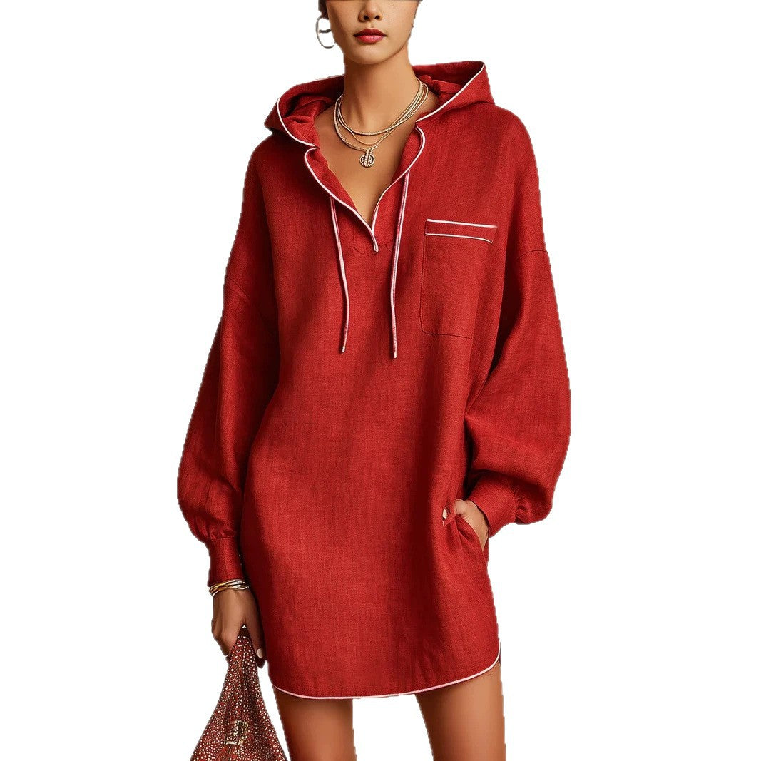 Hooded Shirt Dress Women's Relaxed Fit with Pocket - 11 - Stylewhipped