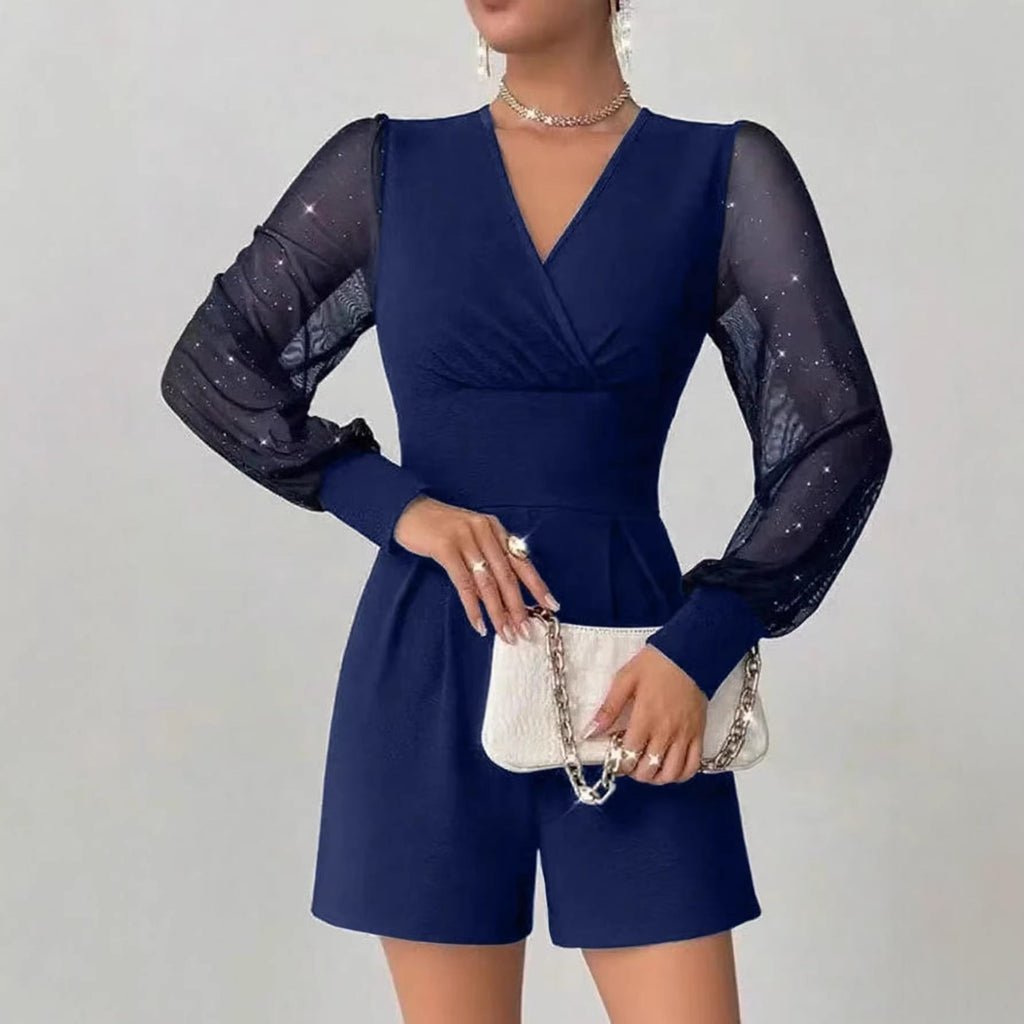 Jumpsuit Women V-Neck with Puff Sleeves and Flattering Fit - 2 - Stylewhipped