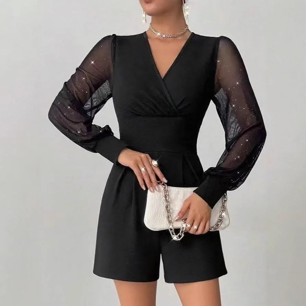 Jumpsuit Women V-Neck with Puff Sleeves and Flattering Fit - 3 - Stylewhipped
