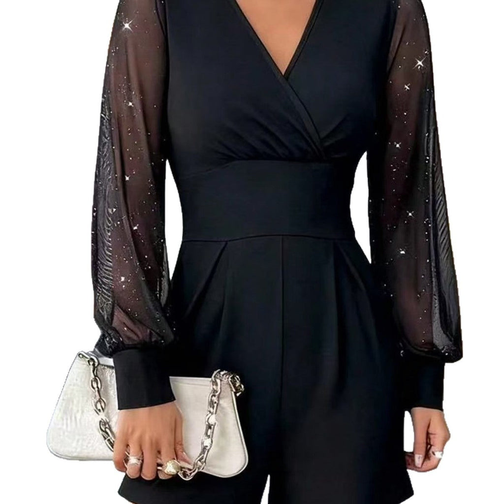 Jumpsuit Women V-Neck with Puff Sleeves and Flattering Fit - 5 - Stylewhipped