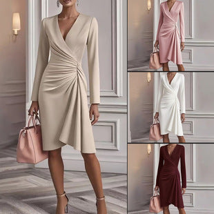 Wrap Dress Women's Midi with V-Neck and Draped Design - 7 - Stylewhipped