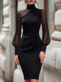 Elegant Women's Midi Dress with Puff Sleeves and Wrap Design - 1 - Stylewhipped
