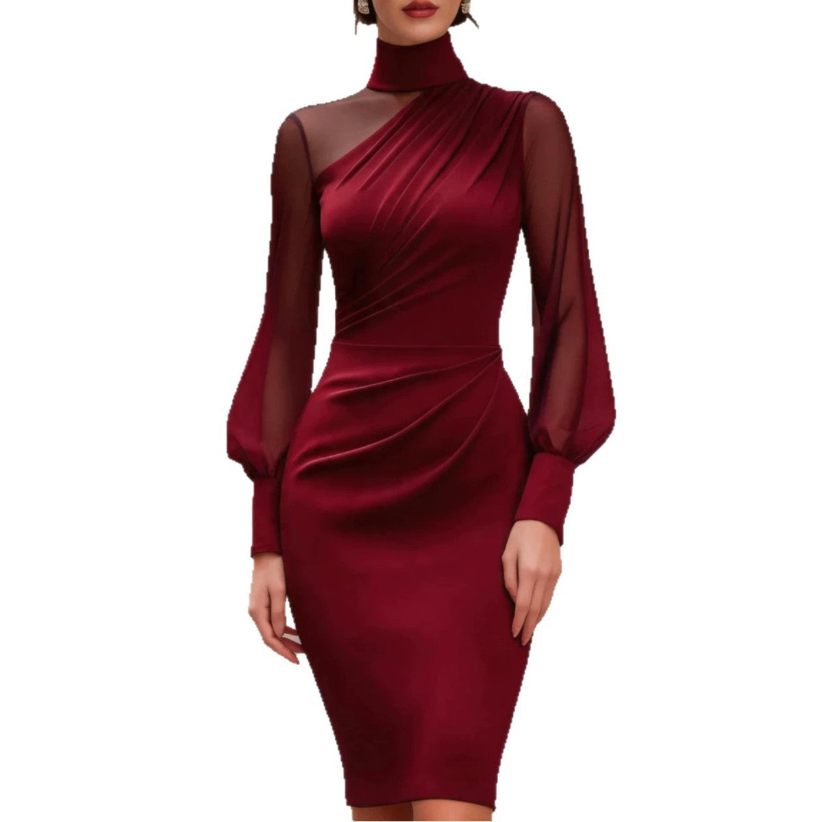Elegant Women's Midi Dress with Puff Sleeves and Wrap Design - 9 - Stylewhipped