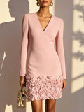 V-Neck Women's Mini Dress with Floral Detail - 2 - Stylewhipped