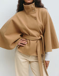 Women's Cape Jacket with High Collar and Tie Waist - 11 - Stylewhipped