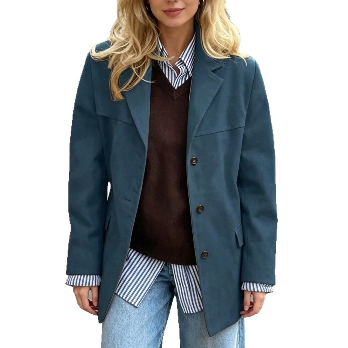Blazer Women's Relaxed Fit with Button Closure and Oversized Silhouette - 8 - Stylewhipped