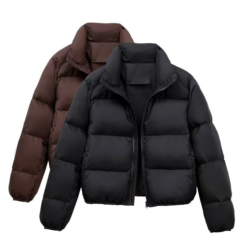 Puffer Jacket Women's Short Cut with High Collar and Zip Closure - 5 - Stylewhipped