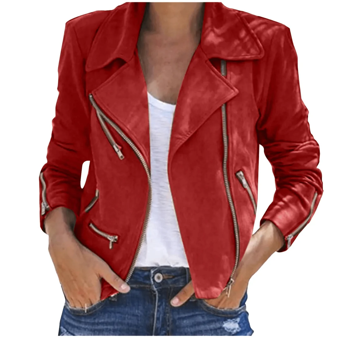 Women's Biker Jacket with Asymmetric Zip Detail and Classic Fit - 4 - Stylewhipped