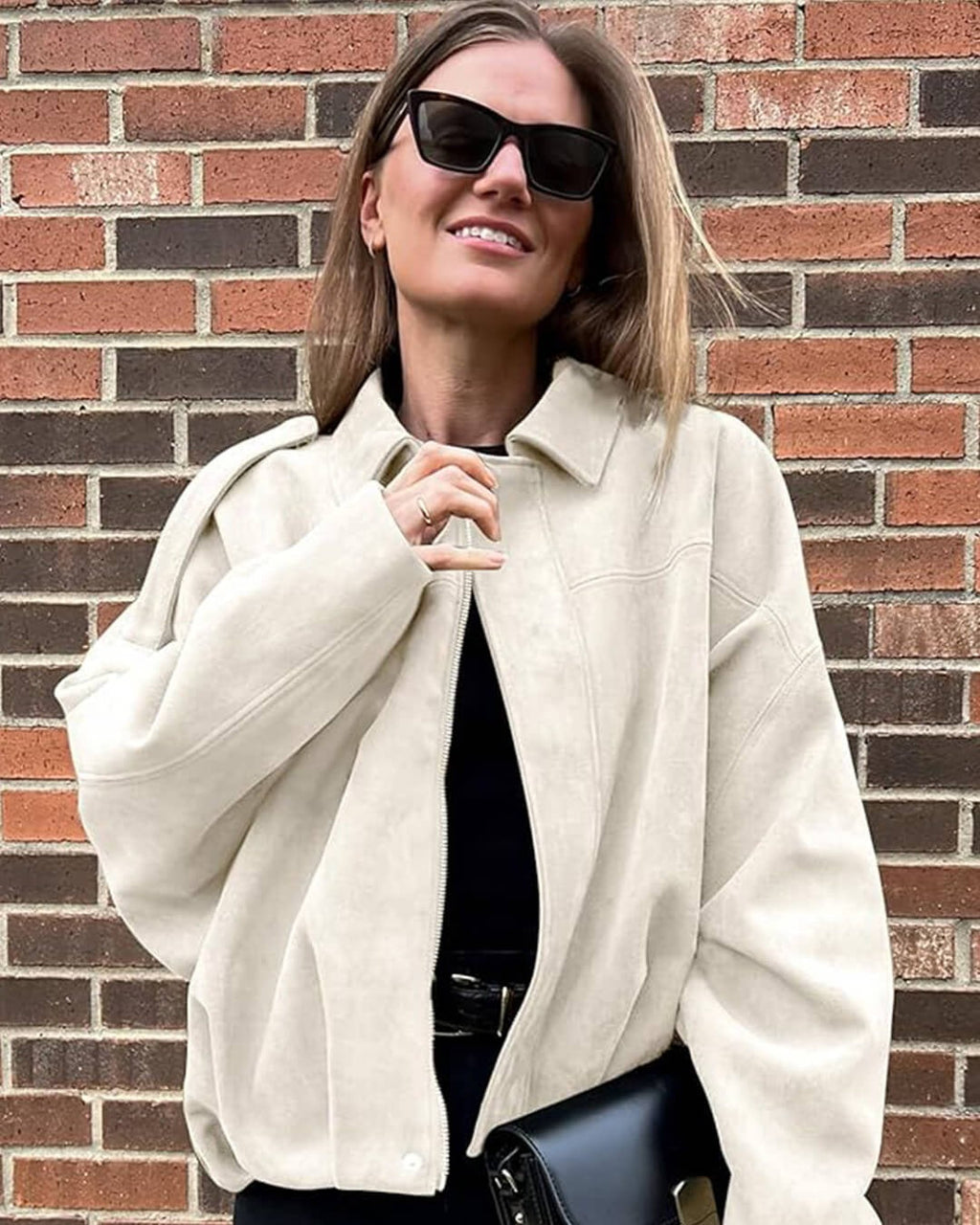 Oversized Women's Jacket with Structured Collar and Cropped Fit - 15 - Stylewhipped