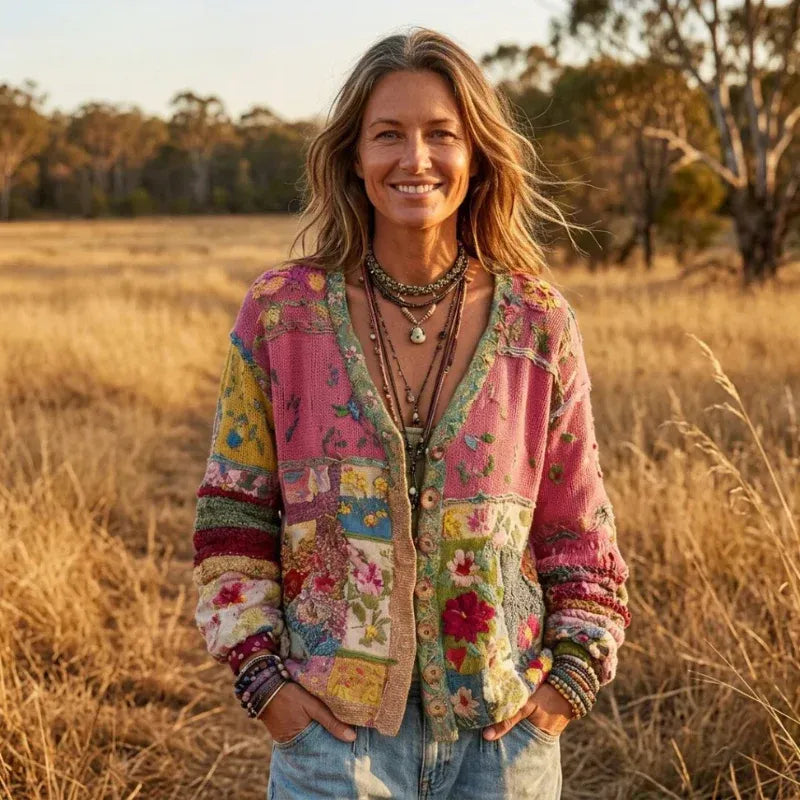 Ladies' Cardigan - Relaxed Fit with Colourful Patchwork Design - 2 - Stylewhipped