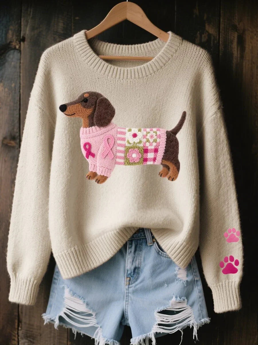 Women's Casual Pullover with Dachshund Motif and Round Neck - 5 - Stylewhipped