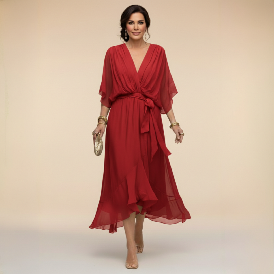 Wrap Dress Women's Midi with Flared Hem and V-Neck - 7 - Stylewhipped