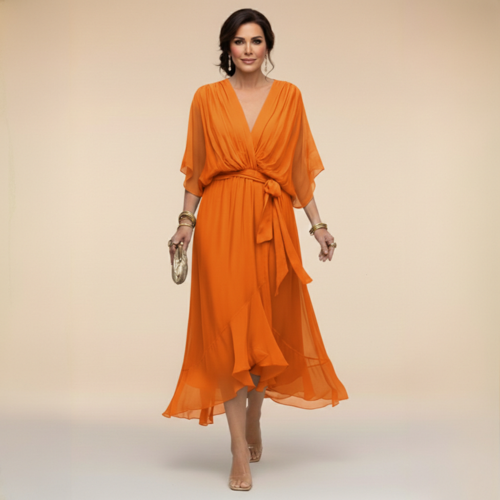 Wrap Dress Women's Midi with Flared Hem and V-Neck - 8 - Stylewhipped