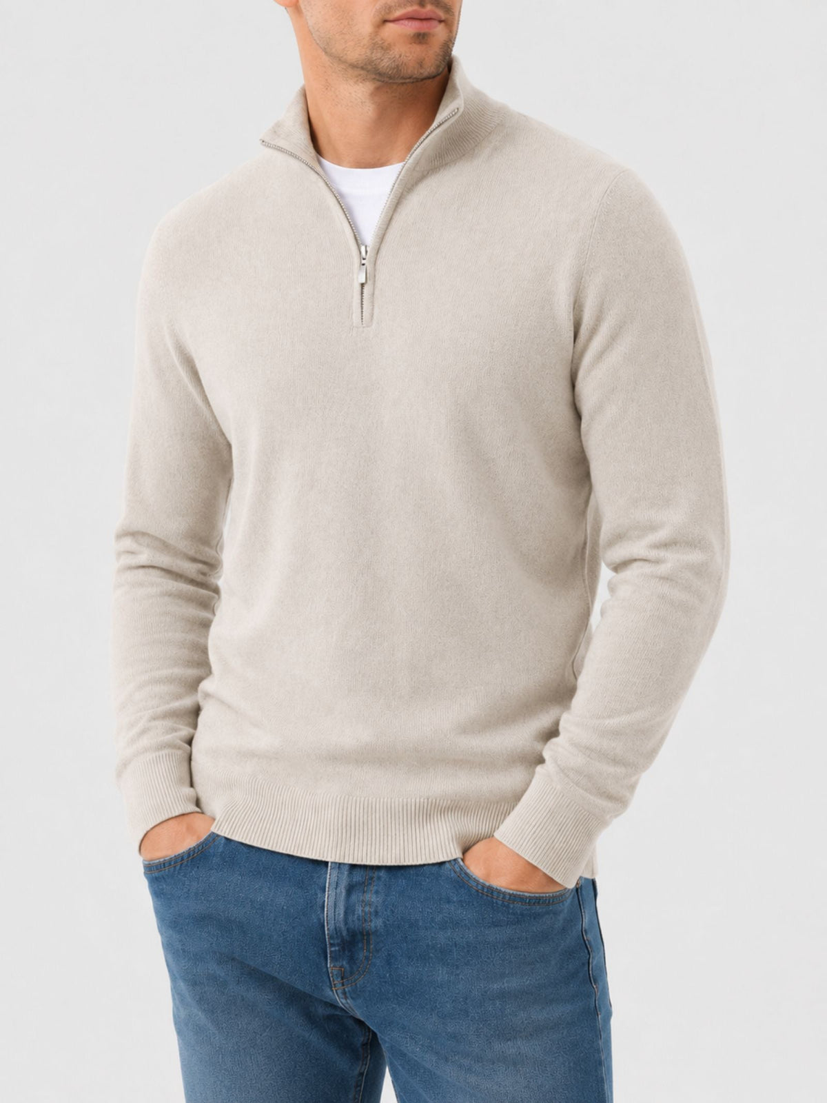 Half Zip Pullover Men's Classic Fit with Long Sleeves - 1 - Stylewhipped