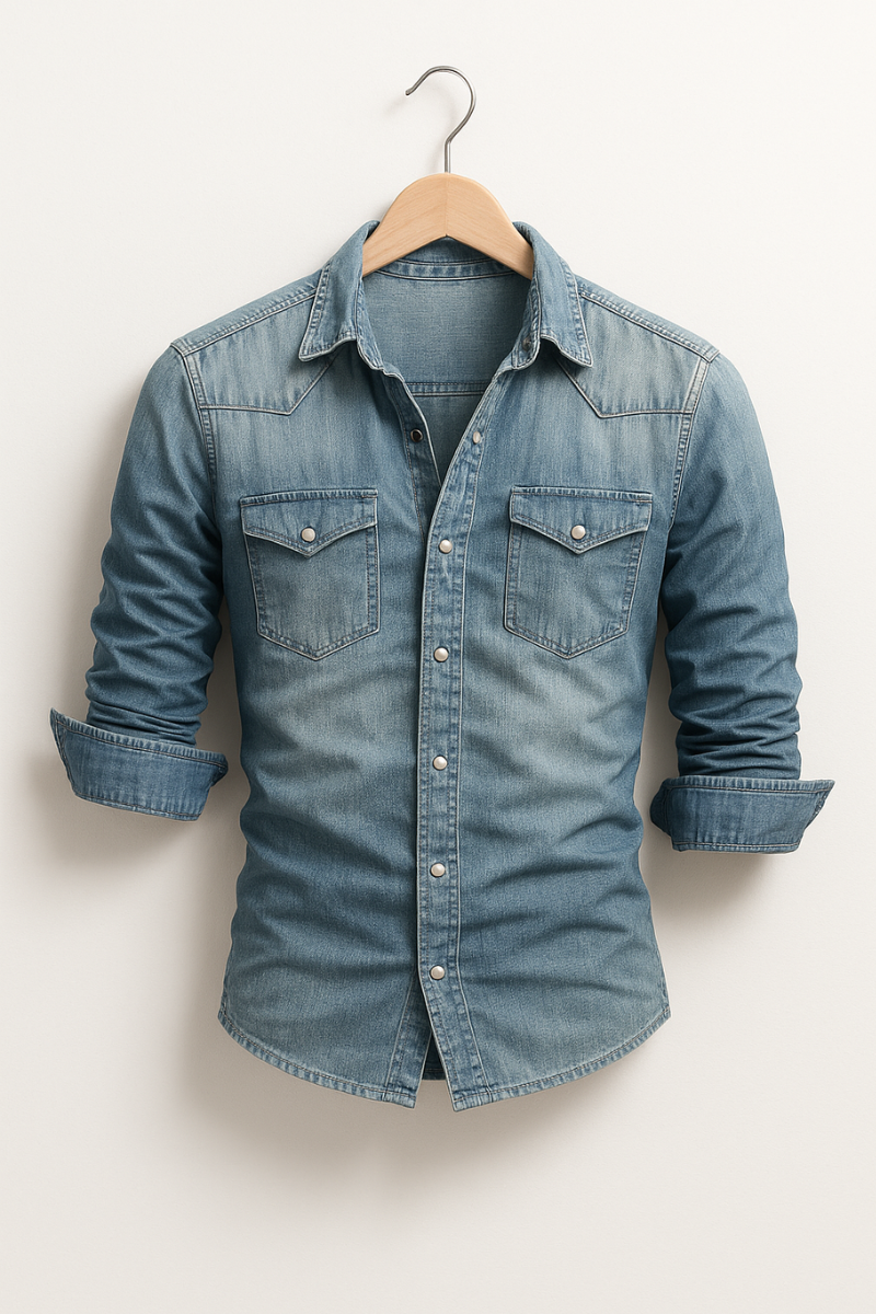 Men's Denim Shirt with Classic Collar and Chest Pockets - 4 - Stylewhipped