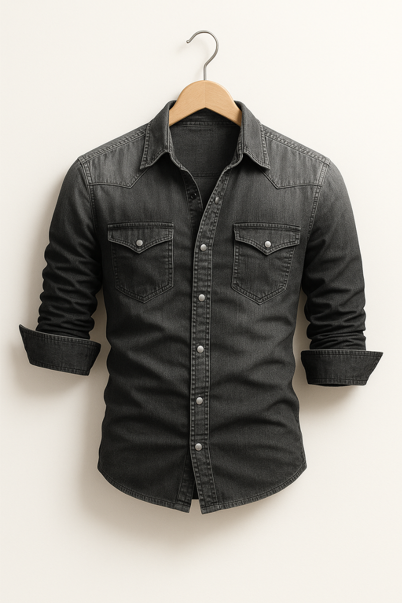 Men's Denim Shirt with Classic Collar and Chest Pockets - 8 - Stylewhipped