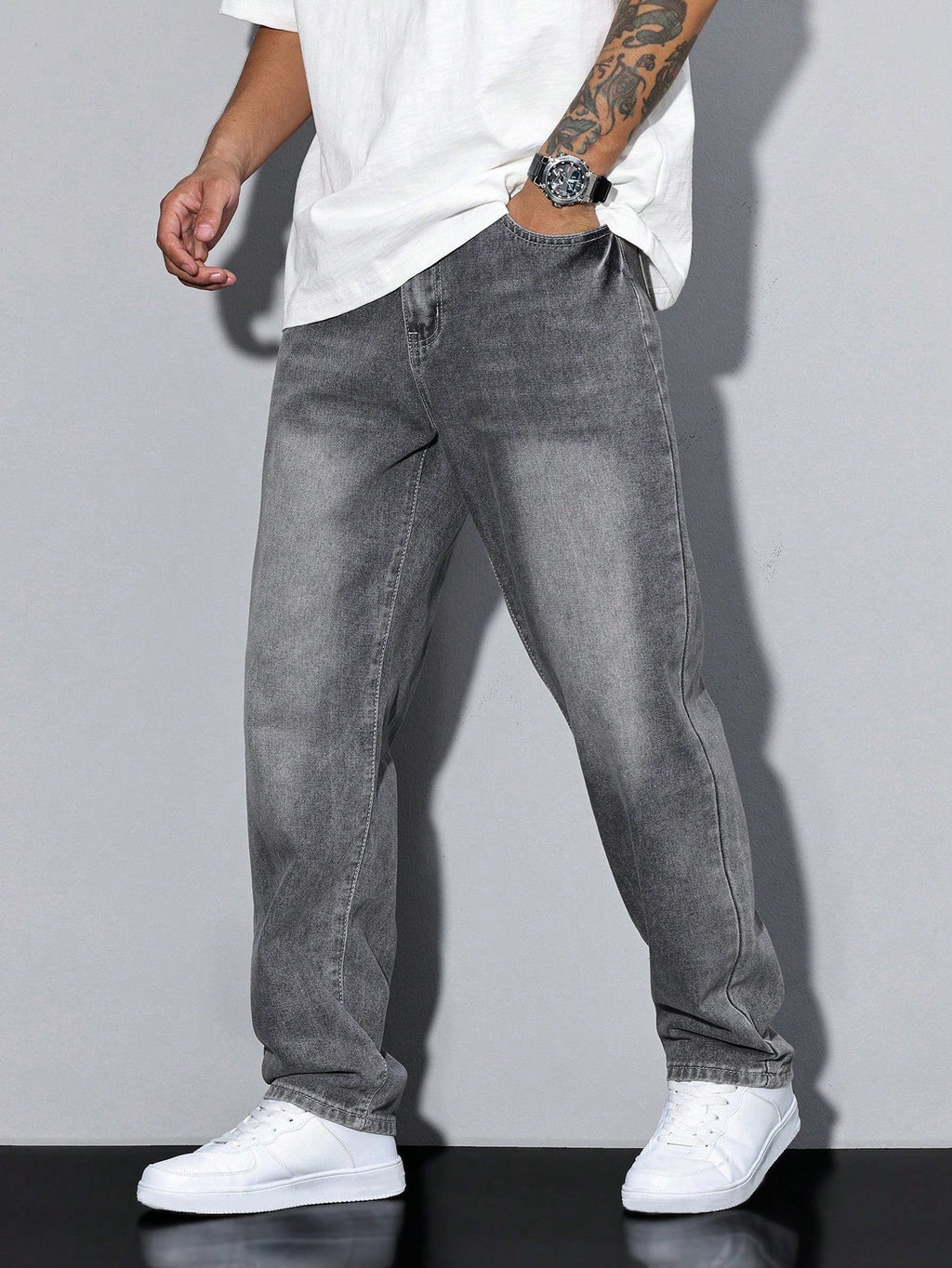 Men's Straight Cut Jeans with Natural Waist and Convenient Pockets - 1 - Stylewhipped