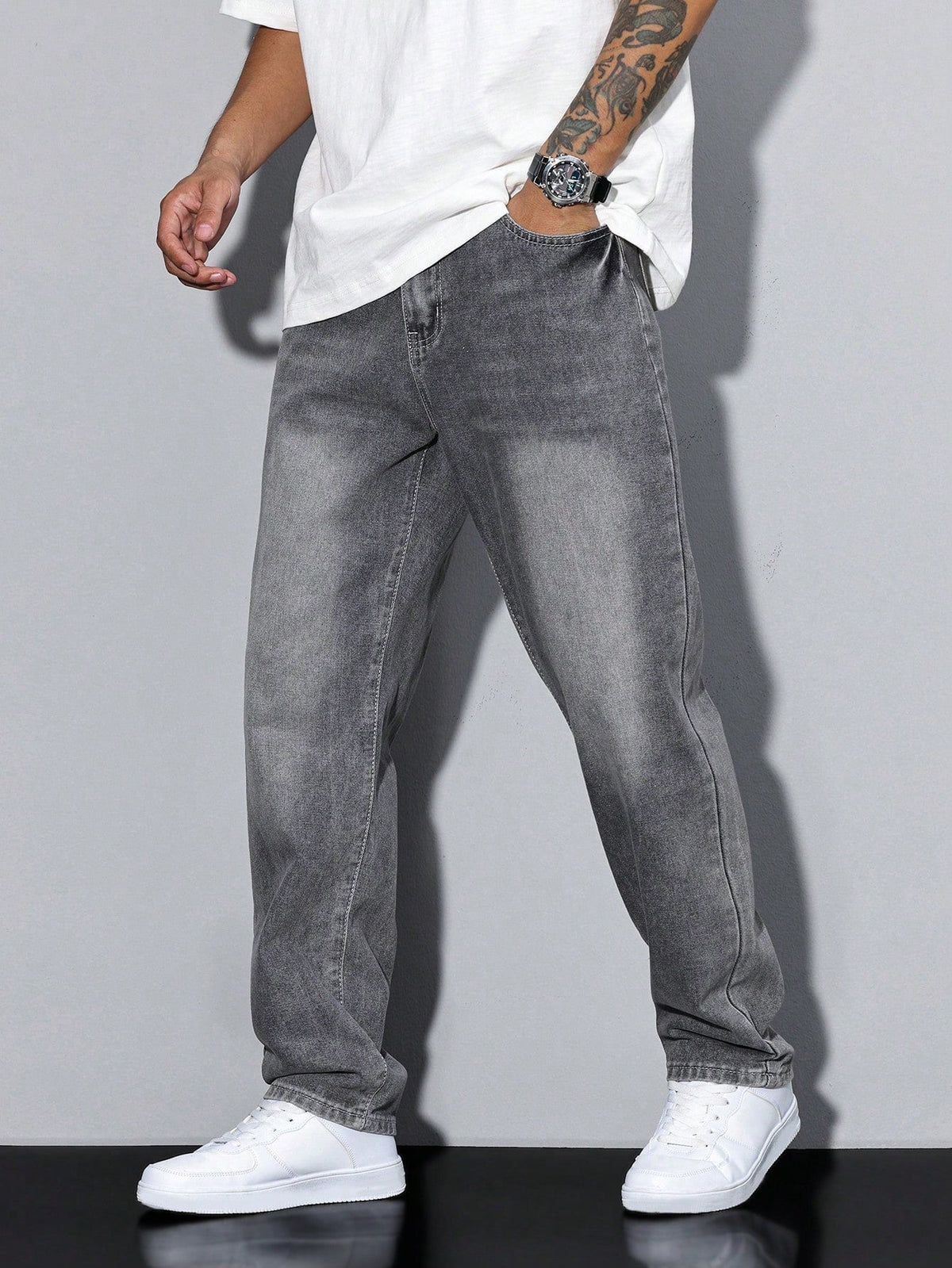 Men's Straight Cut Jeans with Natural Waist and Convenient Pockets - 1 - Stylewhipped