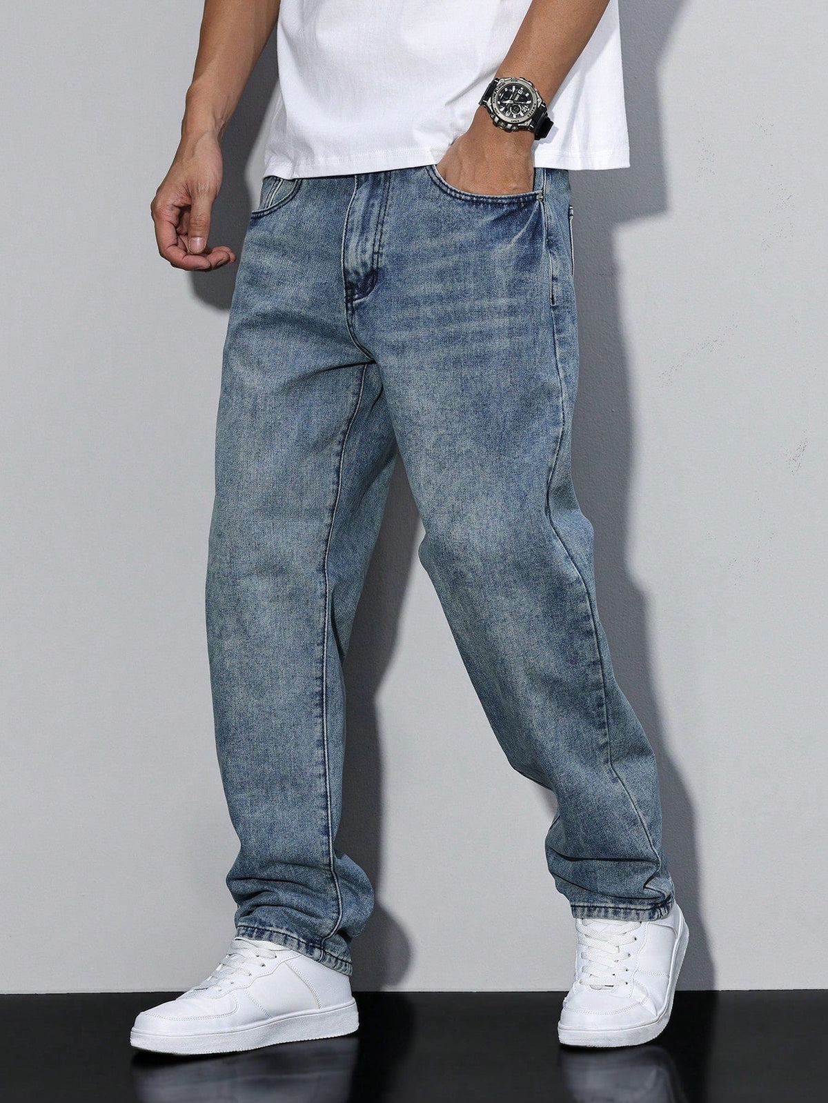 Men's Straight Cut Jeans with Natural Waist and Convenient Pockets - 2 - Stylewhipped